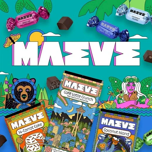 MAZE bars with colorful jungle flavors and cartoon characters on a teal background.